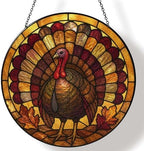 Turkey Stained Glass Suncatcher 9.8" Colorful Window Hanging Ornament, Retro Sun Catcher Decor with Chain for Home Wall Garden Birthday Christmas Mothers Day by FeHuew