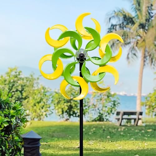 87" Wind Spinner Outdoor with Solar Light, Large Metal Wind Sculptures Spinners, Windmill for Garden Yard Patio Lawn Decor-Verdant Moon (23" W x 87" H) - Image 2