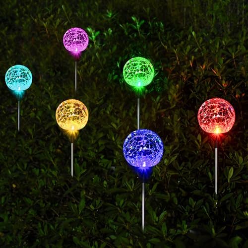 SOLPEX Solar Garden Lights 6 Pack, Solar Lights Outdoor Decorative, Solar Globe Lights Outdoor Waterproof for Yard and Garden, Multi-Color Changing Cracked Glass Ball LED Lights by Solpex