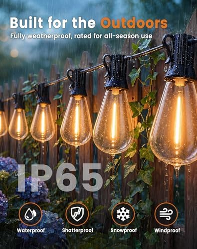 160FT(150+10) Outdoor LED String Lights with 2FT Bulb Spacing, Waterproof, Shatterproof, Dimmable, Warm White, 3 Lighting Modes, Timer, Plug in Hanging Backyard Lights for Outside, Patio - Image 6