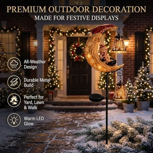 Solar Halloween Black Cat & Pumpkin Moon Garden Stake Light,2-in-1 Waterproof Outdoor LED Yard Decor with Hanging Lantern,Auto Dusk-to-Dawn Lawn Ornament for Pathway,Patio, Walkway (Color-Q-2PCS) - Image 2