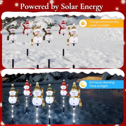 Solar Snowman Christmas Pathway Lights, Cool White, 6 Pack - Image 3