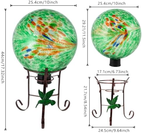 10" Diameter Garden Gazing Balls with Metal Stand for Garden(Green) - Image 3