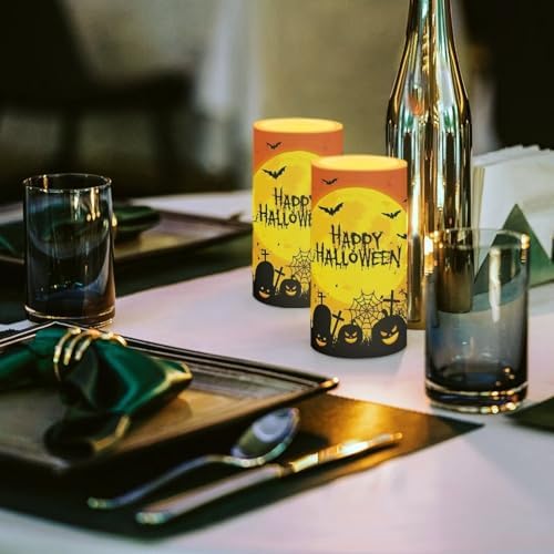 Happy Halloween Flameless Candles Bulk Battery Operated Candles with Remote and Timer for Trick or Treat Party Decorations, Pumpkin Flickering LED Elictric Pillar Tealights - Image 4