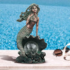 TERESA'S COLLECTIONS Mermaid Garden Statue Solar Resin Patina Bronze 12" - Image 2