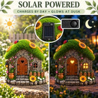 Sunflower Fairy Garden House with Ladybug, Solar Lighted Resin Yard Statue - Image 4