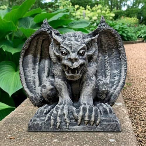 OLOMA Concrete Gargoyle Statue Handmade Outdoor Garden Decor Gothic Stone Monster Sculpture Fantasy Demon Cement Figurine Yard Patio Lawn Decoration Ornament Mythical Creature Gift by OLOMA