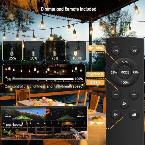 1Pack 150ft Outdoor String Lights with Remote Patio Lights 45+3 Bulbs - Image 4