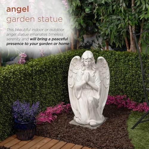 Alpine Corporation 27" Tall Indoor/Outdoor Kneel Praying Angel Statue, Tabletop Garden Decor, White - Image 4