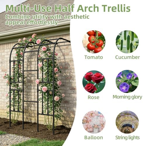 4.0FT×7.9FT Half Side Square Tube Metal Garden Arch Trellis - Image 6