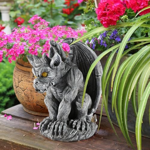 Large Winged Gargoyle Statue with Solar Lights Outdoor Gargoyle Statue Garden Guardian Sculpture Figurine Gothic Decor Gargoyle Monster Dragon Creep Scary Sculpture Patio Yard Lawn - Image 5