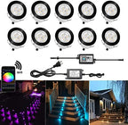 Smart LED Deck Lights Kit WiFi Controlled Color Changeable,Φ1.38“Outdoor IP67 Waterproof Low Voltage Step Lights In-Ground Lighting,Works with Samrt Phone,Alexa, Google Home(Black Border,10pack) by QACALEDOutdoorRecessedDeckLightingKits
