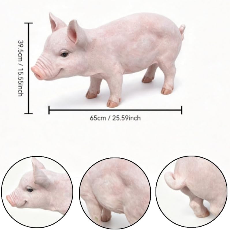 Cute Pink Pig Garden Statue, 26'' Resin Farm Pig Figurine Sculpture Outdoor - Image 2