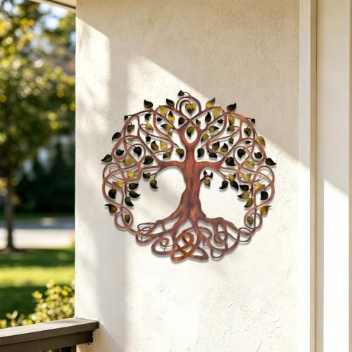 Tree Of Life Metal Wall Art Rustic Iron Decor Round Plaque For Living Room Bedroom Garden Patio Indoor Outdoor Hanging Ornament (24 INCH) - Image 3