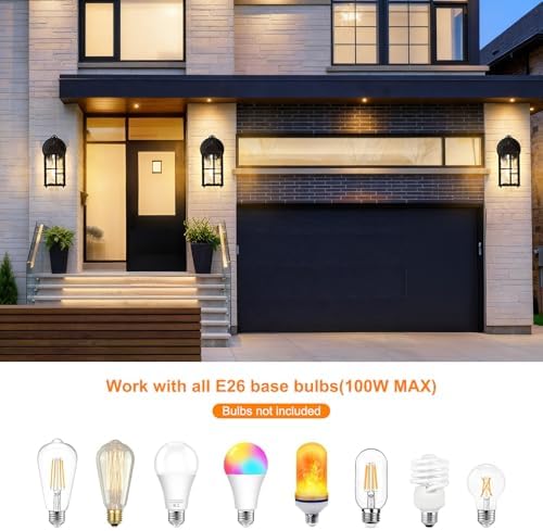OKELI 2-Pack Dusk to Dawn Outdoor Wall Lights, Weatherproof Exterior Lighting Fixture Wall Mount, Aluminum Ripple Glass Porch Light, Anti-Rust Outside Wall Sconce for House, Garage(Brown) - Image 3