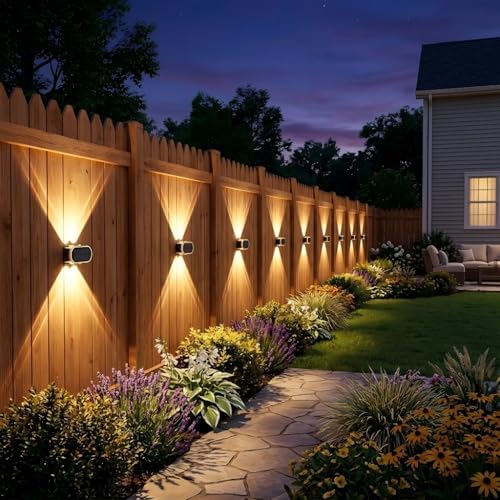 Ellasay Fence Lights Solar Powered: Outdoor LED Wall Lighting Dual Beam and 3 Color Modes IP65 Waterproof 12H Long Lasting Easy Mount for Garden Patio Backyard 4 Pack - Image 3