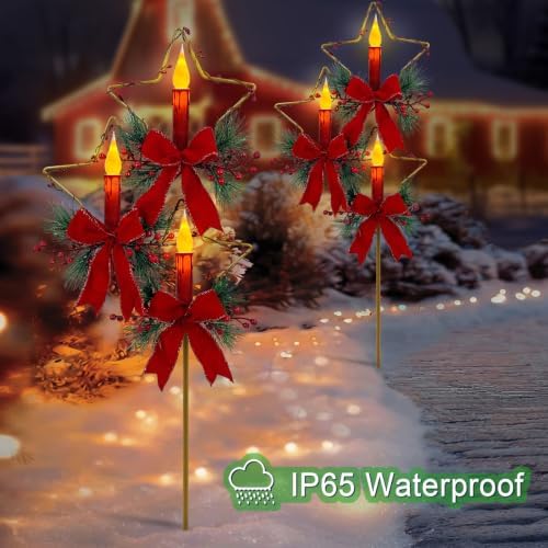 Solar Christmas Decorations Outdoor,Golden Trio Star & Candles Garden Stake - Image 5