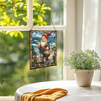 Shell Collector Gnome Stained Glass Suncatcher – Square Hanging Window Panel for Home or Greenhouse – Whimsical Glass Art Gift for Garden Lovers, Christmas, Halloween, Father Days MXctcy - Image 3