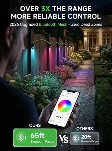 Low Voltage RGBCW Smart Deck Lights, 12V Bluetooth Mesh Black Outdoor Landscape Lighting with App & Remote Control, Replaceable G4 Bulb, IP65 Waterproof Aluminum for Step Stair Fence, 4 Pack - Image 3