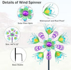 40" Solar Peacock Wind Spinners Garden Stake, Solar Wind Sculpture Yard Art Decorations for Lawn, Patio & Yard & Garden Decor, Metal Green Whirligigs Wind Spinners Outdoor - Image 2