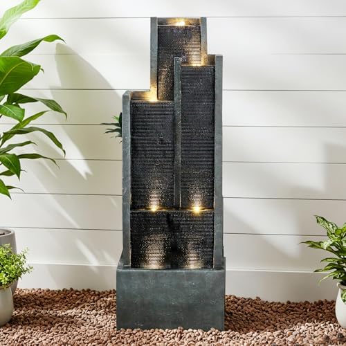 Naturefalls 50.7-Inch Tall Outdoor Water Fountain with LED Lights and Pump, Modern Resin Floor Standing Cascading Waterfall Fountain for Garden Patio Backyard - Image 2