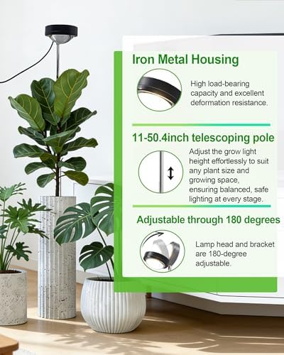 yadoker Plant Grow Light, LED Growing Light Full Spectrum for Indoor Plants,Black Magnifying Glass Plant Lights,Height Adjustable, Automatic Timer, 5V Low Safe Voltage,Idea for Large - Image 3