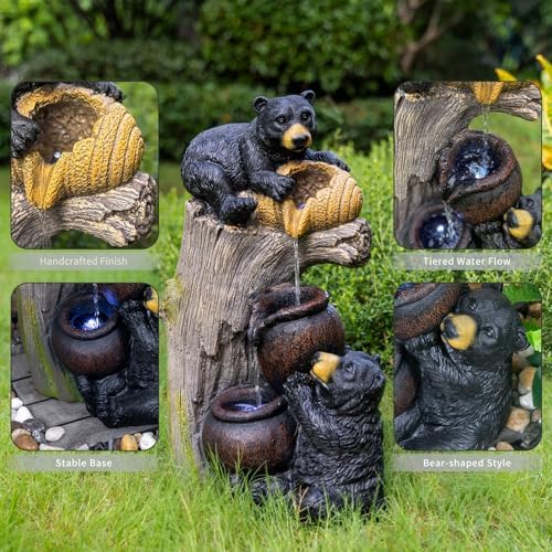 Bear Water Fountain Outdoor with LED Lights, 23.6" Tall Cascading Water Feature for Patio, Lawn, Backyard & Garden, Natural Stone Look Resin Outdoor Water Fountain Decor (Bear 23.6" H) - Image 5