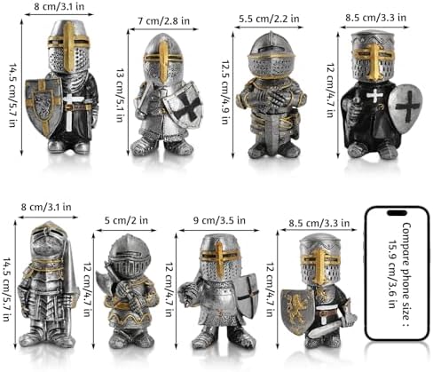 8PCS Knight Garden Gnomes Decorations Statue Medieval Guard Resin Figurines - Image 6