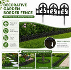 Evelyne Black Garden Border Plastic Edging – PP Plastic, Metal-Free Wrought Iron Look Design, 27pcs Black Yard Landscaping Fence Liner Lawn Edge Barrier, 35ft Kit of Decorative Lawn Landscape Panels - Image 2
