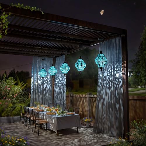 Hapjoy Hanging Solar Lights Outdoor Garden Decor Solar Lantern Waterproof Plastic Moroccan Outdoor Decorations for Patio Pathway Yard Backyard Garden Decorative (1, Black) - Image 6