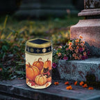 Poceacles Solar Candle Cemetery Solar Lights for Grave LED Garden Flameless Powered Pathway Lights for Halloween Party Decorations, Black Cat Pumpkin Autumn Leaf Print Beige, Pack of 2 - Image 3