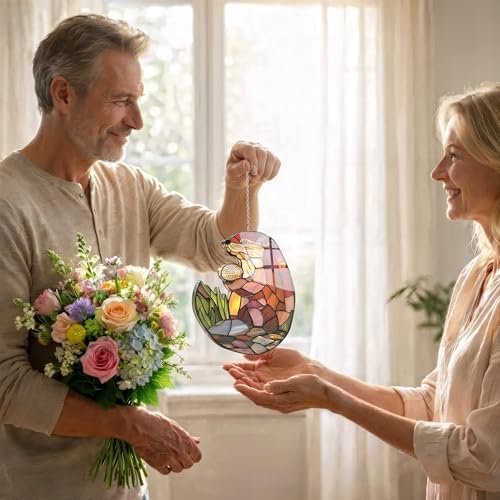 Couple Otters Acrylic Suncatcher Size 12 inches, Boho Stained Glass Effect Window Hanging Ornament, Garden Decor, Gift for Mother's Day - Image 2