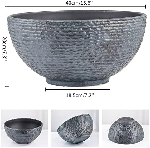 Sungmor Large Garden Bowl Planter Water Plant Pot, Miniature Landscaping Succulent Planter, 15.6 Inch Marble Texture Water Lily Pots, Small Fountain Base Mini Fish Pond Bird Bath - Image 2