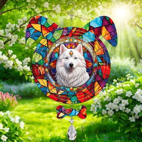 American Eskimo Dog Ears Wind Spinner, American Eskimo Wind Spinner Hanging for Yard and Garden (American Eskimo) by PODMemory