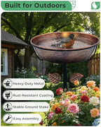 13" Metal Bird Bath for Outside 3" Deep Removable Bowl with Stake - Image 4