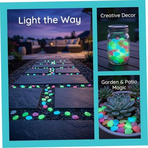 COHEALI 500pcs Glow the Dark Landscaping Pebbles Resin Garden Decorative Stones Recharge in Sunlight, Easy to Use Glowing Yard Stones for Outdoor Landscaping and Pond Random Color - Image 3