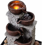 Kalona 4-Tier Indoor Waterfall Tabletop Fountain with LED Lights and Natural Rocks, Cascading Bowl Desk Fountain for Home and Office Decoration, Relaxing Water Feature (21132B) - Image 3