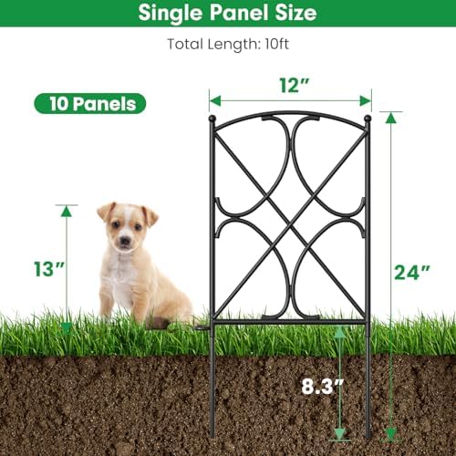 AMAGABELI GARDEN & HOME 10 Panels 24in(H)×10ft(L) Decorative Garden Fences and Borders for Dogs Rustproof Metal No Dig Fence Panels Garden Edging Border for Animal Barrier Flower Beds Yard Patio - Image 6