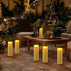 Raycare Large Outdoor Flameless Candles with Remote & Timer, Waterproof Battery Operated LED Pillar Candles, Dark Ivory, 4"x12", Set of 2 - Image 5