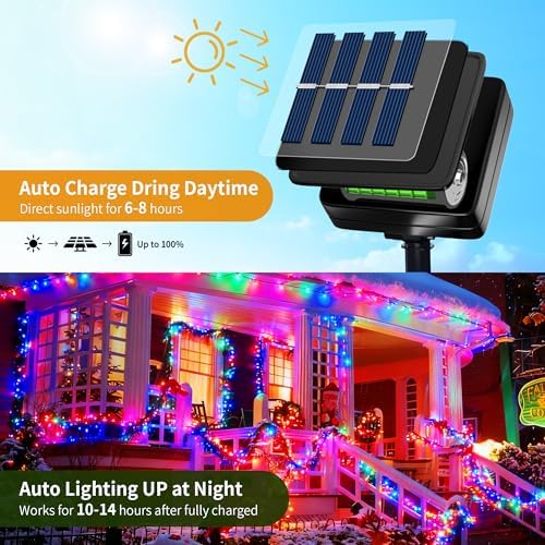 [4 Pack] Solar String Lights Multicolored, 480 LED 157FT Solar Twinkle Light Outdoor with 8 Modes & Memory Function, Waterproof Chrismas Lights for Xmas Tree Party Decorations - Image 2