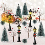 32 PCS Christmas Figurine Village Accessories, Mini Street Light Models with Brush Trees, Miniature Christmas Pathway Street Lamps Lantern Post for DIY Micro Landscape Fairy Garden - Image 4