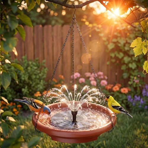 AISITIN 15" Hanging Bird Bath with Solar Fountain & 3‑Tier Step Design by AISITIN