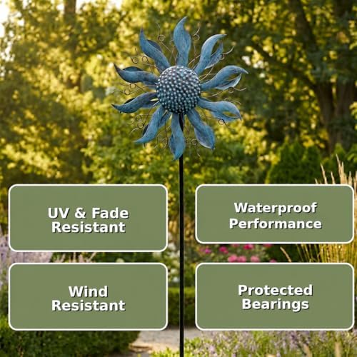 Red Carpet Studios Windspinner Garden Decor Metal Wind Spinner Yard Art with Weather Resistant Steel Stake, Stands 57" Tall, Blue and Bronze Coneflower - Image 5