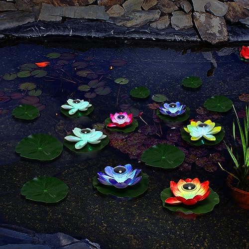 VIHOSE 16 Pcs 16 pcs Large Solar Floating Lotus Lights Lily pad for Pond - Image 4
