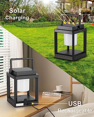 DAKAFUL Solar Table Lamp for Outdoor & Indoor Use - LED Nightstand Lantern, Portable Rechargeable Hanging Lamps Waterproof, Cordless Battery-Operated Lights for Reading, Garden Decor, Camping - Image 4