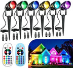 6 Pack RGBW Low Voltage Landscape Lights,12W Color Changing Spotlights | 16 Vivid Colors & Warm White,Memory Function,Dual Remotes,IP65 Waterproof Aluminum,Ideal for Trees,Garden & Holiday decor by Qeeanmo