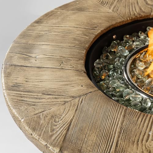 30'' Concrete Round Gas Fire Pit, 50,000 BTU Steel Outdoor Fire Tables, Fire Table with Lid, Add Warmth & Ambience to Gatherings and Parties On Patio Deck Garden Backyard. - Image 3