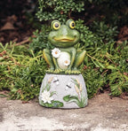 Roman 8” Frog on Stone Garden Statue – Outdoor Figurine – Whimsical Yard, Lawn, or Patio Decor – Garden Accent for Nature Lovers - Image 2