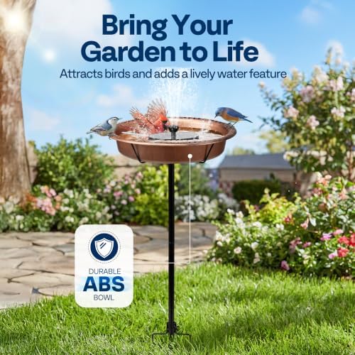 VIVOHOME Oval Bird Bath with Solar Fountain and Metal Ground Stake, Bronze - Image 2