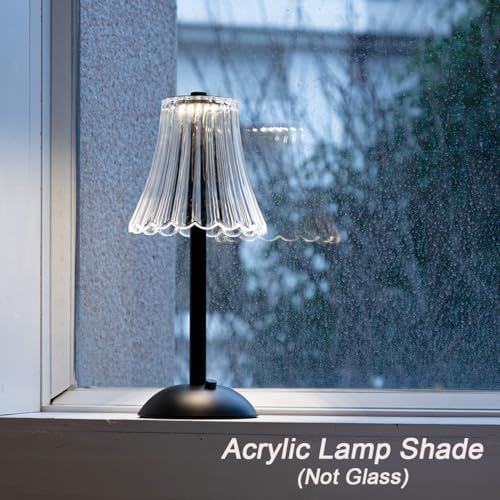 HEQET Cordless Table Lamps for Home,Table,Dining Room, Gold Rechargeable Lamps, USB Charge 12'' Tall LED Brass Portable Outdoor Indoor Table Lamp with Built-in Dimmer (Black-White) - Image 4